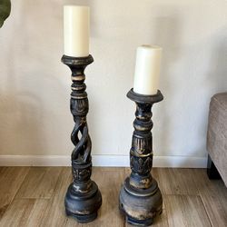 Hand Carved Wooden Pillar Candle Holders