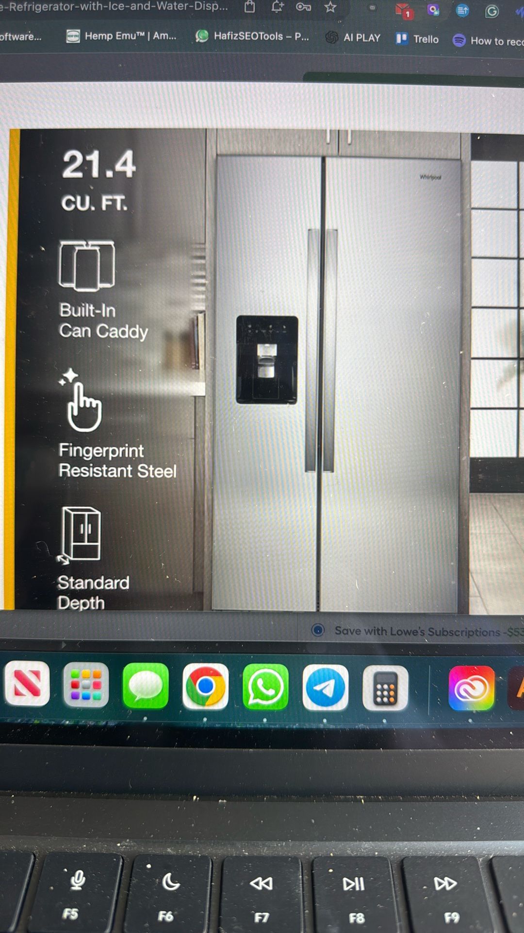 Whirlpool In Door Can Caddy 21.4 Cu Ft Side By Side Fridge With Ice Maker Water And Ice Dispenser 