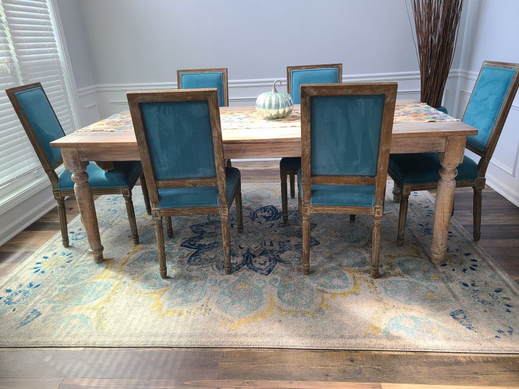 Solid Wooden Table and Teal Chairs