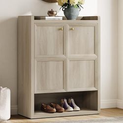 24-Pair Shoe Cabinets with Doors and Adjustable Shelves, Farmhouse 33.9" Wide 7-Tier Shoes Storage Cabinet for Mudroom Closet Hallway, Grey White Oak