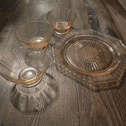 4 Pieces Of Pink Depression Glass 