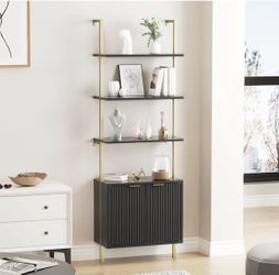 Halitaa 71”Ladder Shelf with Storage Cabinet, Wall Mounted Ladder Bookshelf