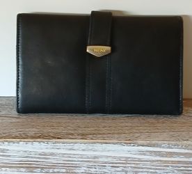 Black Leather Wallet with Gold Clasp