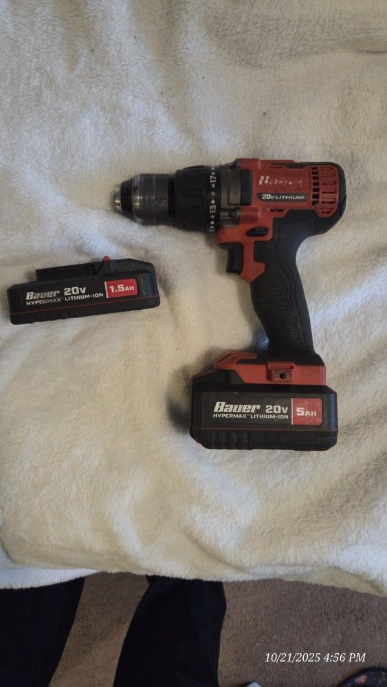 20v Baur Drill/Driver With 2x Batteries (No Charger)