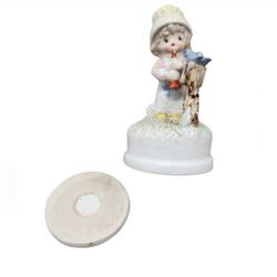 Vintage Glossy Ceramic Girl Musical Figurine Damaged Bottom