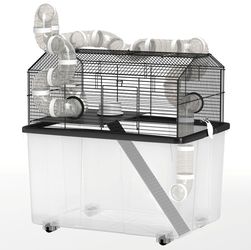 2 Tier Hamster Cage with 12" Deep Tray, Tube System, Water Bottle, Ramp, Feeding Bowl, 23" x 17" x 22", Black
