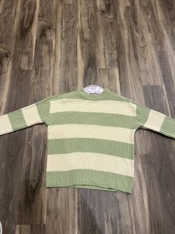 Sage Green And Off White Striped Sweater 