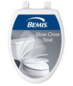 Bemis Slow Close Elongated Toilet Seat, Easy Clean Hinges, White Soft close lid never slams, quick-release hinges for deep cleaning, durable plastic,