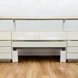 White Queen Storage Headboard & Metal Bed Frame Set