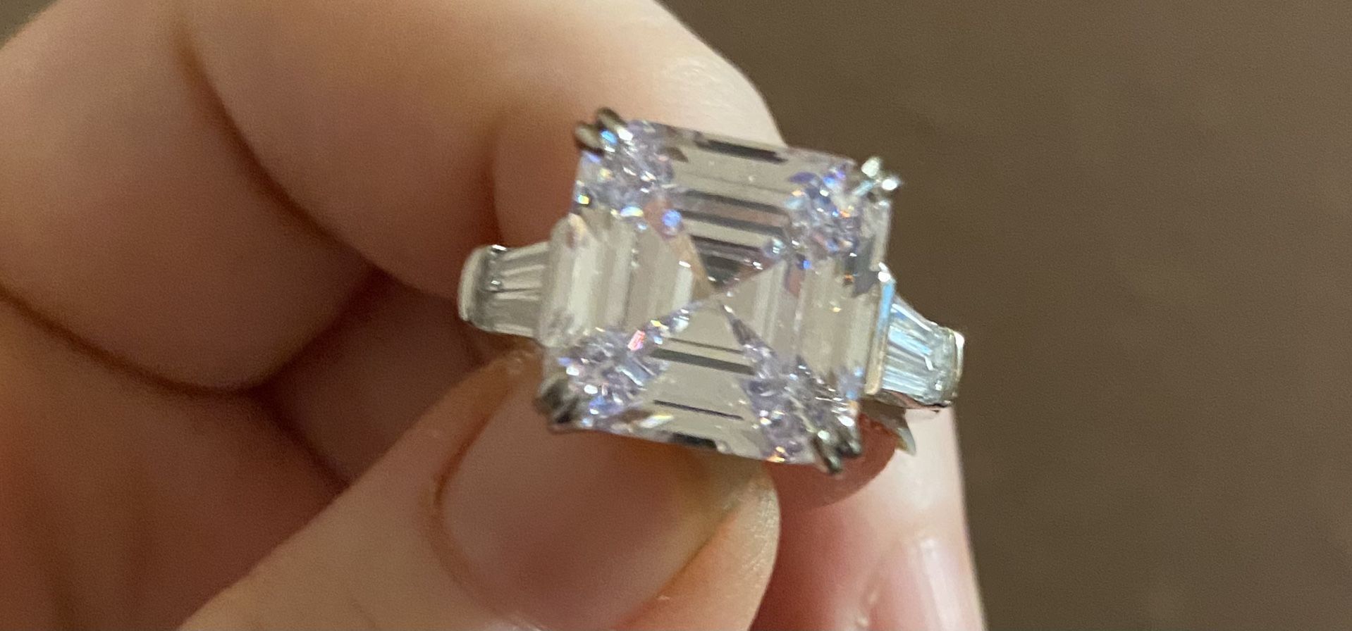Asscher cut Diamond Silver Ring S925 Sizes 6, 7, 8 & 9