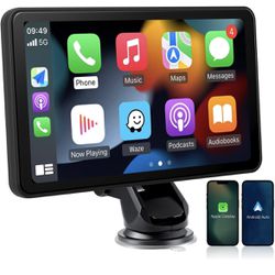 7" Wireless CarPlay & Wireless Android Auto Touch Screen Car Radio - Portable Dash Mount Adapter with GPS Navigation, Mirror Link, HD LRV, FM/AM, Voic