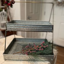 Galvanized Tiered Tray With Gold Handles