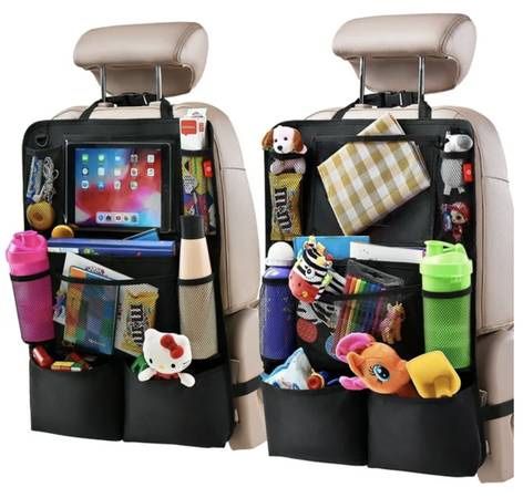 New Set of 2 Car Backseat Organizer Durable Waterproof Seat Back Kick Mat Black