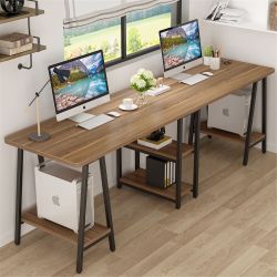 94.5 inches Computer Desk Extra Long Two Person Desk- Dark Walnut