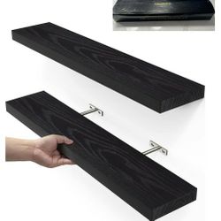 23" Black Wood Floating Wall Shelves Set Of 2