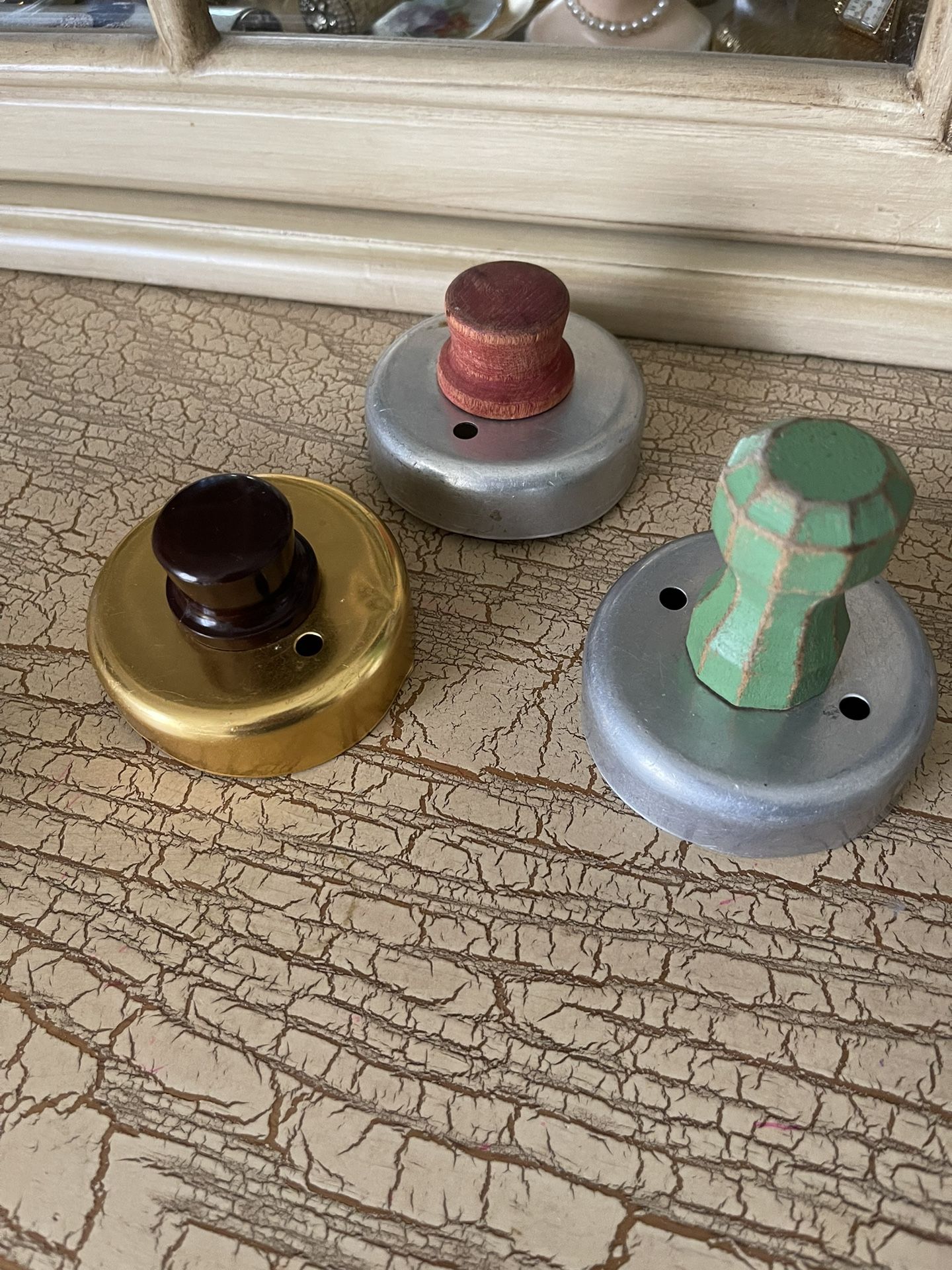 Vintage Antique Cookie /biscuit Cutters Wood Handles Donut Cutter 1940’s/1950’s SET OF 3 see Pic For Size