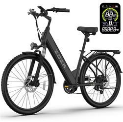 Electric Bike 26”, 750W Peak Motor 20MPH Electric City Commuter Bike for Woman, 48V Removable Battery City Cruiser Ebike for Adults, 7 Speed Electric 