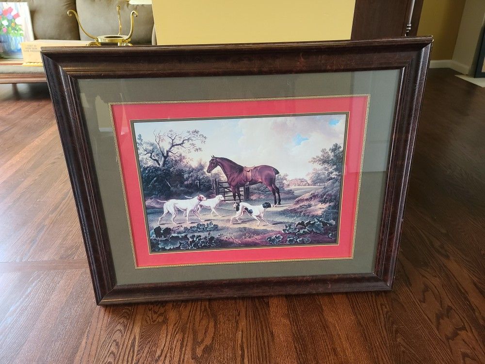Beautiful Horse Springer Spaniel Dogs Picture Framed 31x39 3/4