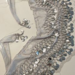 Bellydance Skirt Belt Costume Grey Silver