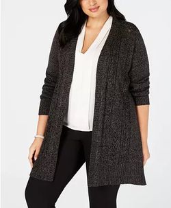 Karen Scott Plus Size Pointelle Open-Front Cardigan