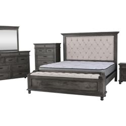 King Or Queen Bedroom Set/ Includes: Dresser, mirror, bed Frame and nightstand 