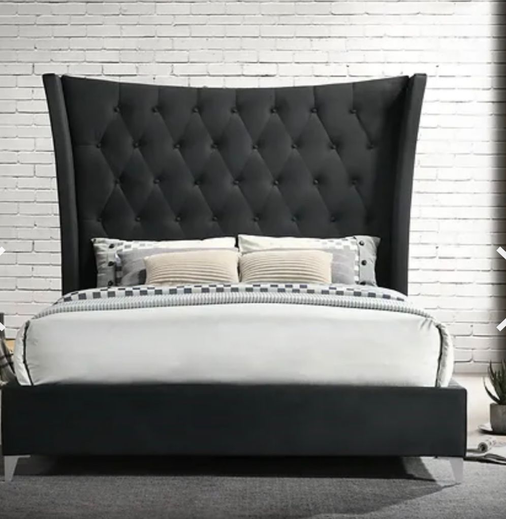 Black Upholstered King & Queen Size Bed frame, Mattress