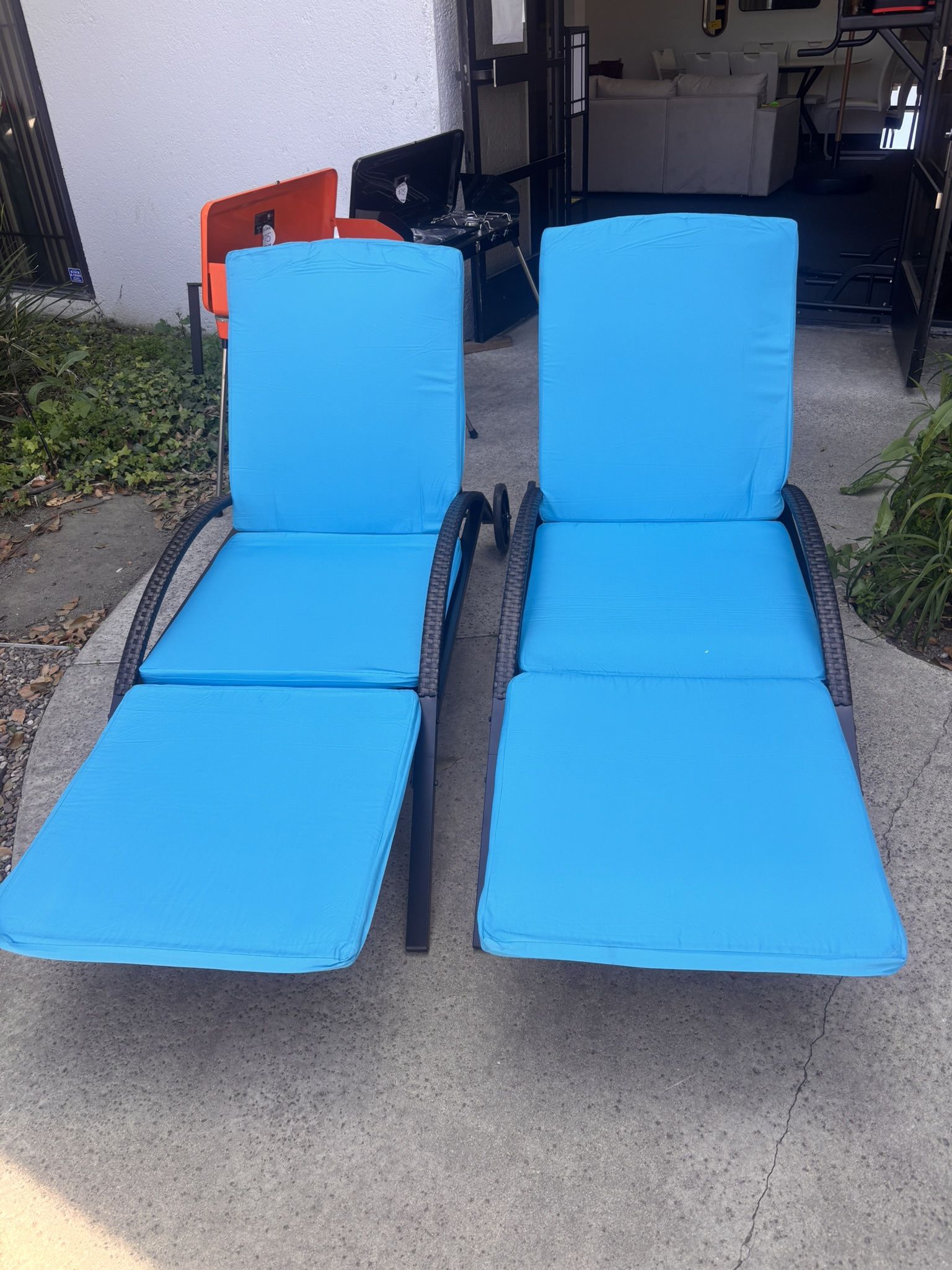 Brand New Set of 2 Outdoor Blue Lounge Chairs 