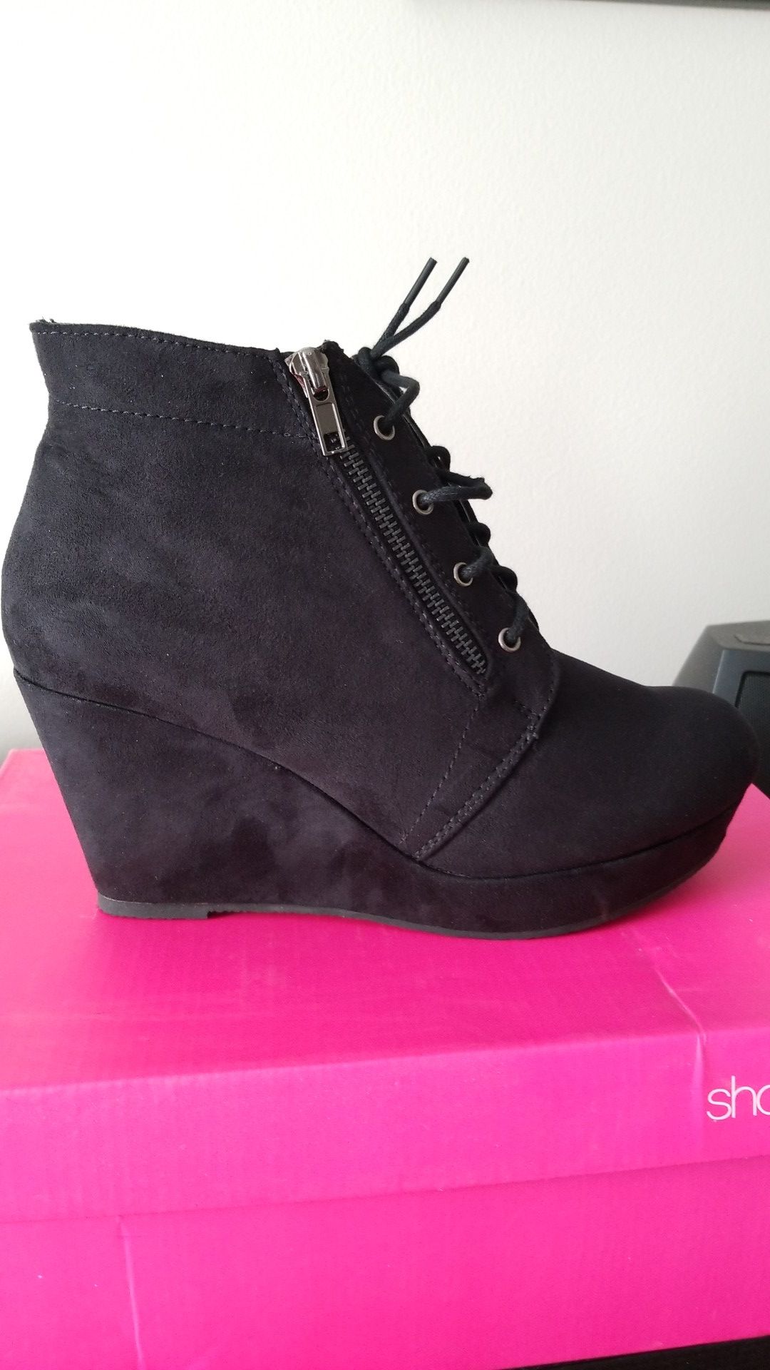 black bootie heels