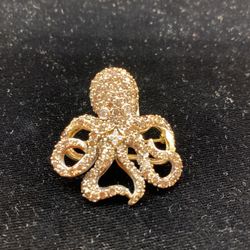 14k Gold Octopus Brooch Pin w/ Diamonds & Topaz