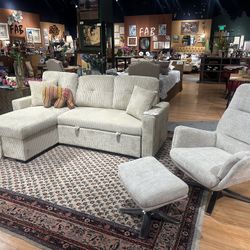 Reversible Sectional With Chaise / Beige Corduroy Sleeper Sofa/ Gray Corduroy Sleeper Sofa