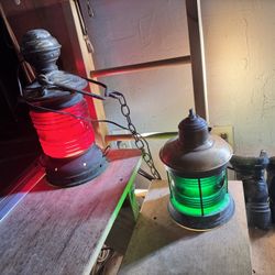 Vintage Marine Navigation Lights – Red & Green Glass (Pair) 