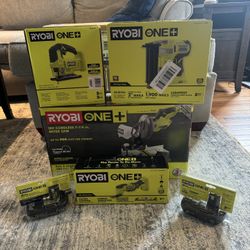 * NEW IN BOX * Ryobi One+ 18V Power Tools [nailers, multitools, miters, saws, sander, batteries] ($670 Retail Value)