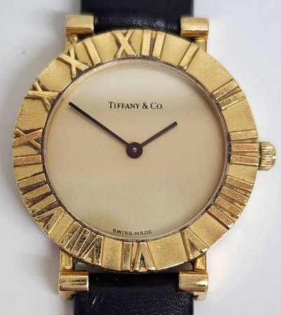 18K GOLD TIFFANY & CO. ATLAS WATCH WTH LEATHER STRAP