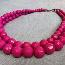Double Strand Hot Pink Neon Necklace Disco Balls Plastic Bead 80s 90s Chunky (Silver Lake)