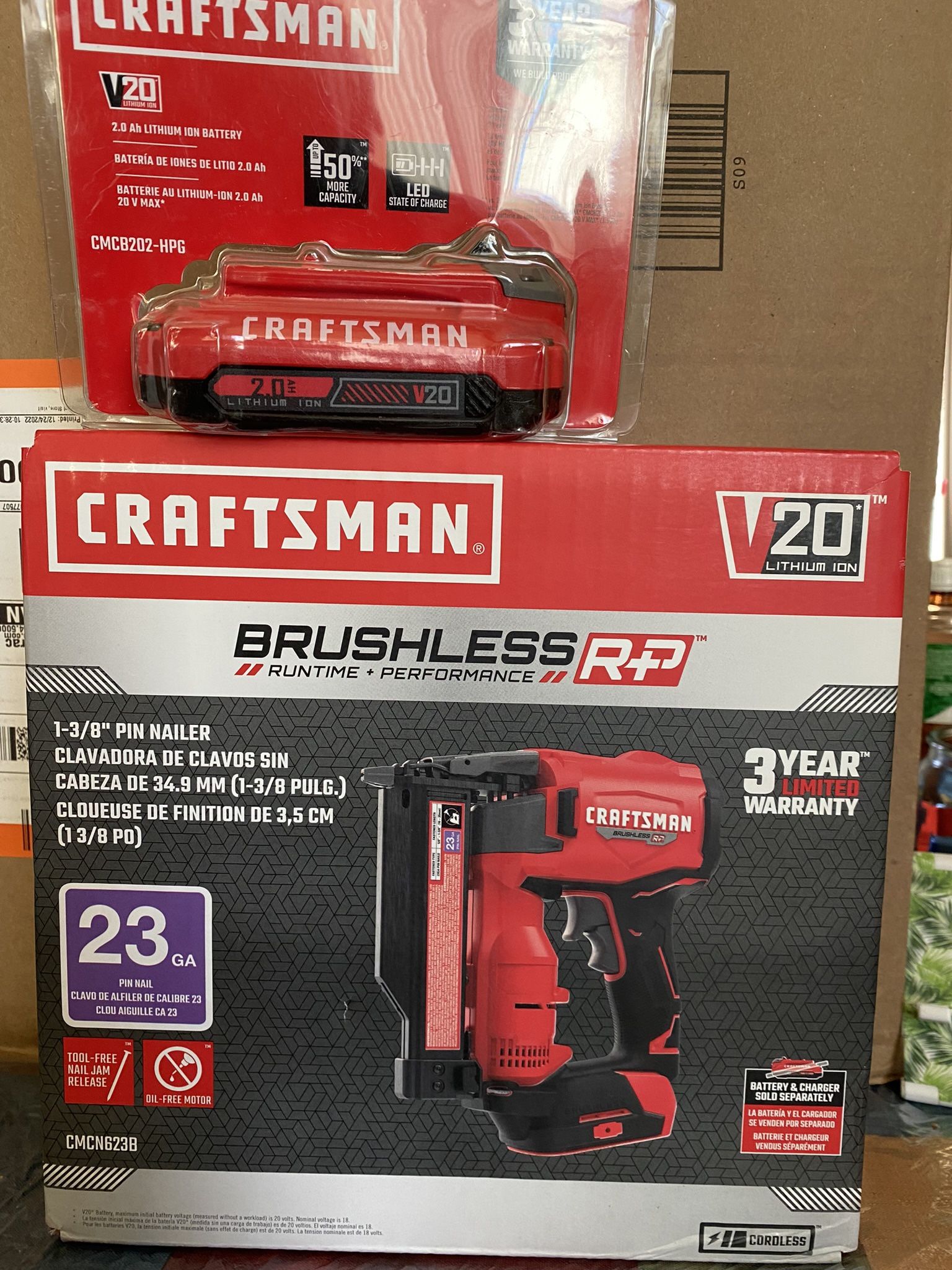CRAFSMAN 20V 1-3/8” PIN NAILER #CMCN623B PLUS BATTERY 2.0(( Read DescriptionPlease ))