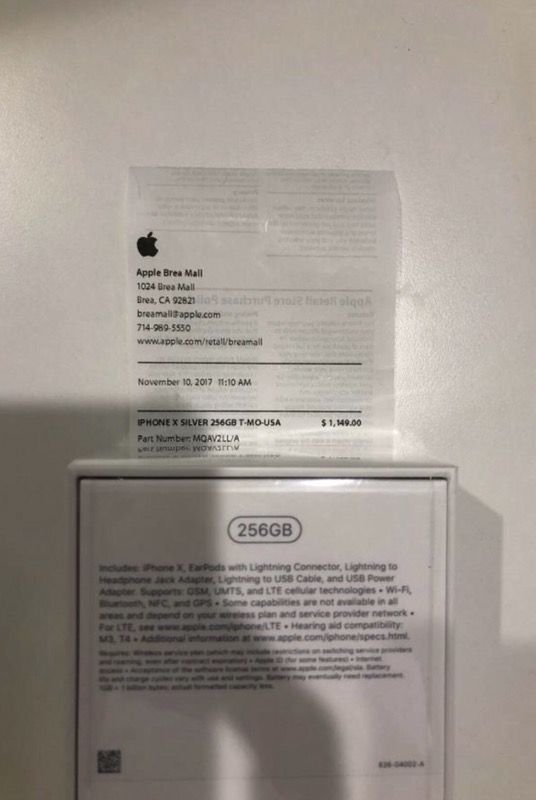 Iphone X 256gb paid off with apple receipt
