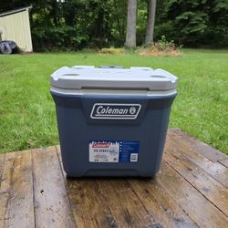 60QT Ice Chest Rolling Cooler with Wheels in Lakeside Blue. 
