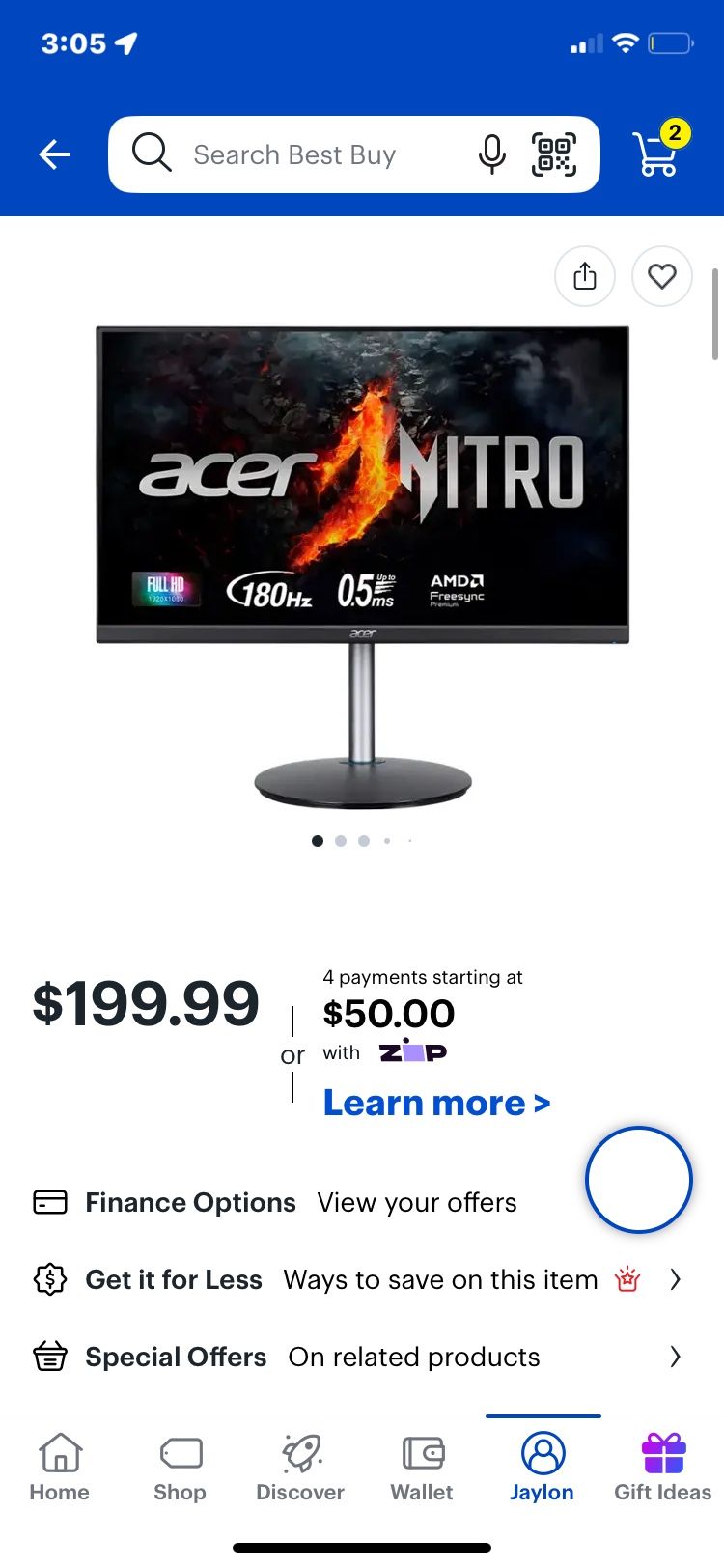 23in 180hz Acer Nitro Gaming Monitor