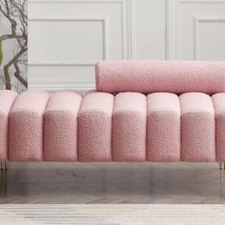  Ottoman Bench, Teddy Upholstered Accent Sofa with Metal Legs