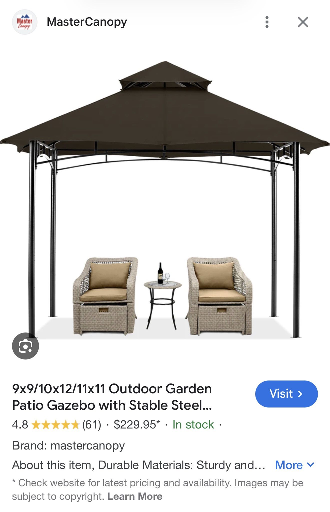MasterCanopy Outdoor Gazebo brand New!
