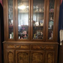 2 Pieces 2 Drawer Kitchen Cabinet With Hutch/China Cabinet