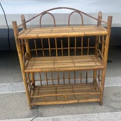 Vintage Wicker Rattan Bamboo Shelf