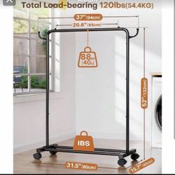 Rolling Clothes Rack With Hooks: Standing Garment Storage Indoor - Hanging Rod Bedroom Laundry Room - Coat Dress Organizer On Wheels With Luggage Shel