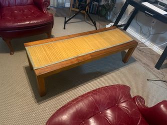 Wooden Coffee Table with Bamboo Top, chairs, and table