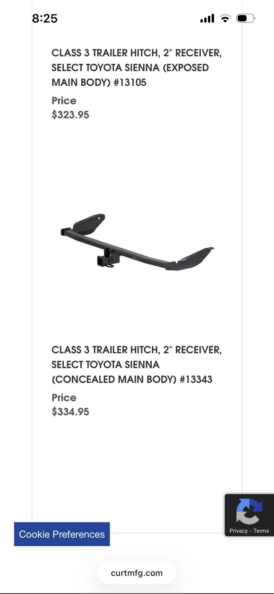 Curt Hidden Tow Hitch 2004-2020 Toyota Sienna