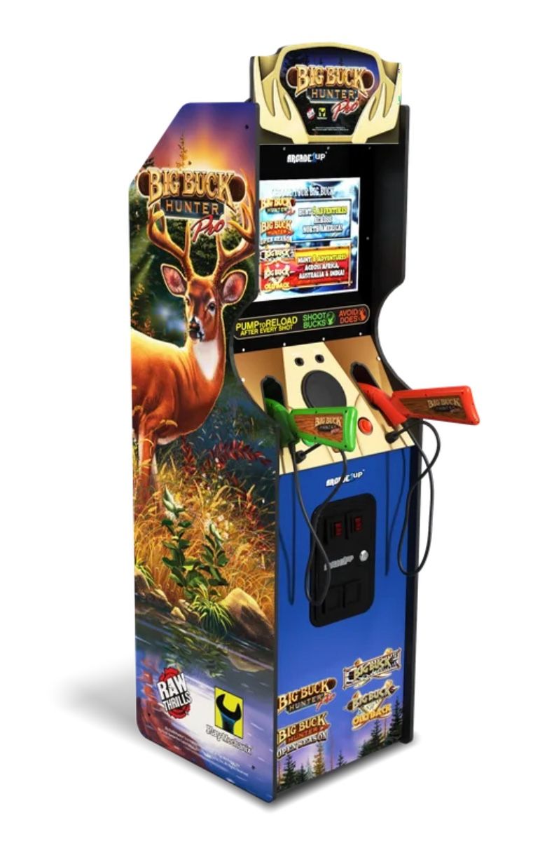 Arcade1Up Big Buck Hunter Pro Deluxe Arcade Machine, 5-Foot Stand-Up Cabinet, 4 Games, 17-Inch Screen, 2 Light Pump Action Rifle Included
