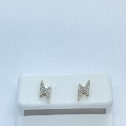 New 10k Solid Gold Diamond Lighting Bolt Earrings 