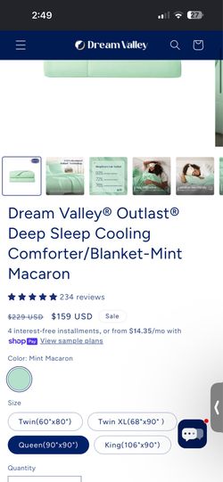 Dream Valley® Outlast® Deep Sleep Cooling Comforter/Blanket-Mint Macaron