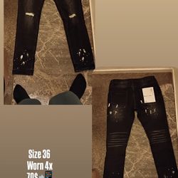 Black Purple Jeans With Paint P001