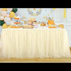 Suppromo Ivory Tulle Table Skirts for Rectangle Tables or Round Tables 9ft Tutu Table Skirt Cloth for Parties 